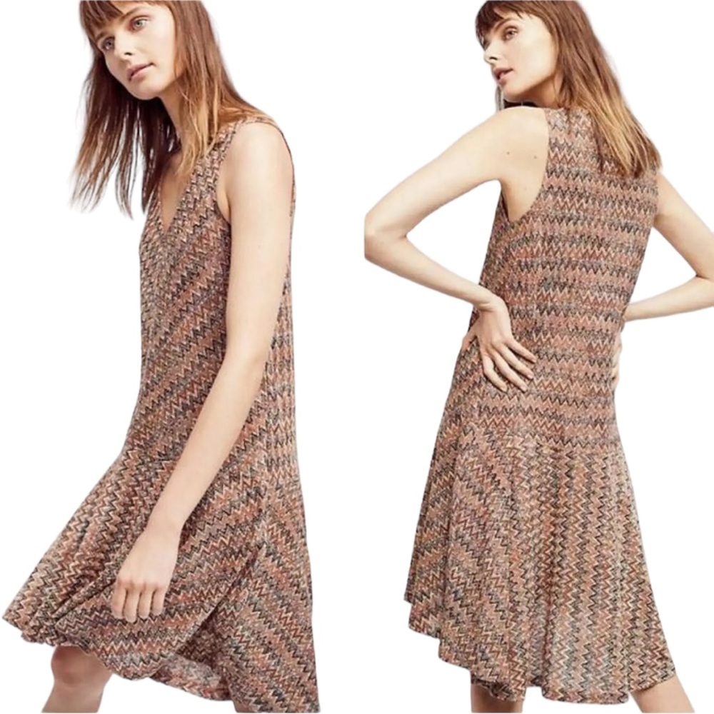 Maeve Anthropologie Westwater Slevelese Zig Zag Chevron Knit Sweater Dress L - Picture 1 of 6
